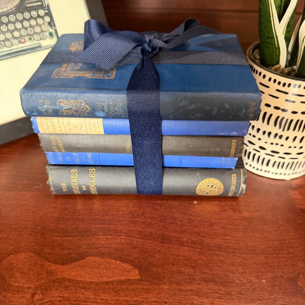 Vintage Book Lot of 5 BLUE Old Antiquarian Rare Decoration Small Books - Picture 2 of 11